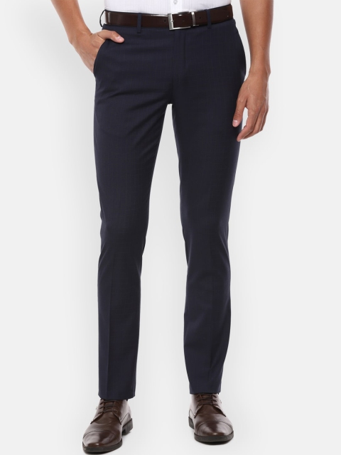 

Louis Philippe Men Navy Blue Checked Slim Fit Formal Trousers