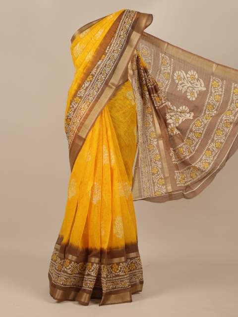 

Pothys Yellow & Brown Floral Zari Saree