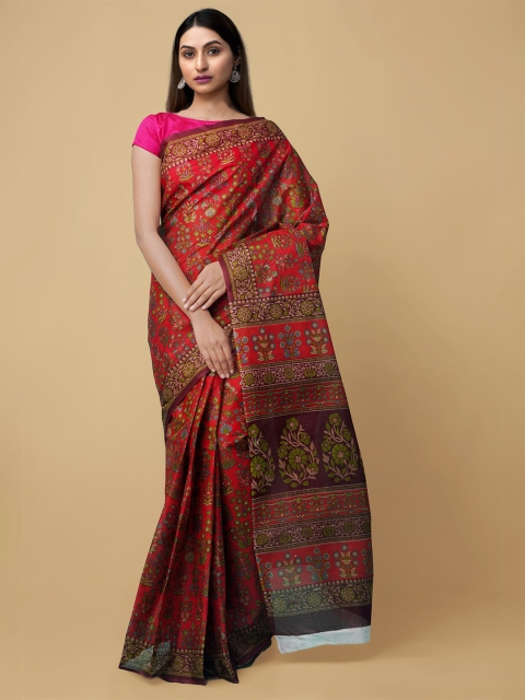 

Unnati Silks Red & Green Woven Design Pure Cotton Kovai Saree