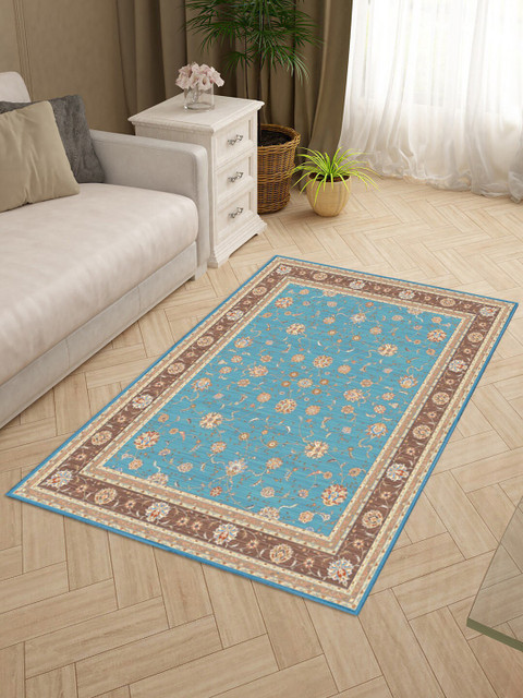 

Status Blue & Brown Floral Hand-Tufted Silk Rectangular Floor Carpet