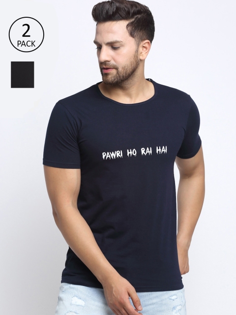 

VIMAL JONNEY Men Navy Blue Typography Printed T-shirt pack of 2