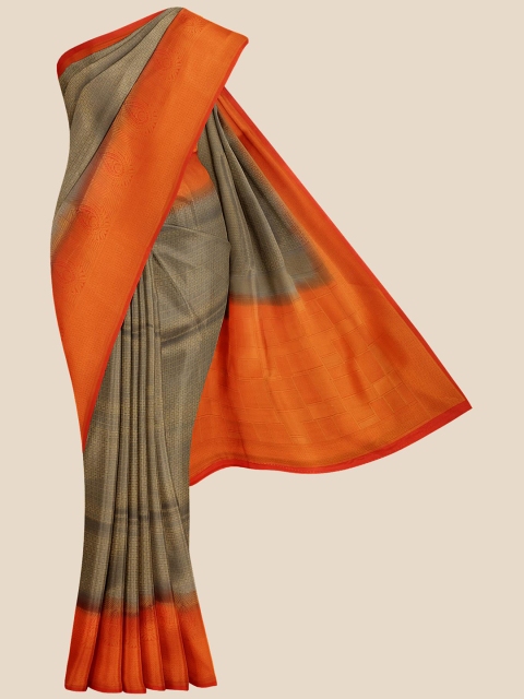 KLM Fashion Mall Grey & Orange Silk Blend Banarasi Saree