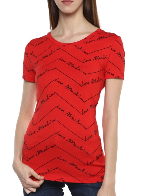 

LOVE MOSCHINO Red & Black Printed Regular Top