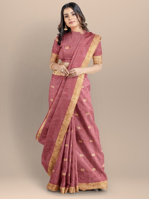 

BharatSthali Pink & Beige Woven Design Silk Cotton Mangalagiri Saree