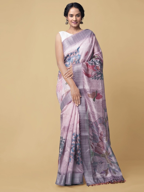 

Unnati Silks Pink Kalamkari Silk Cotton Chanderi Saree