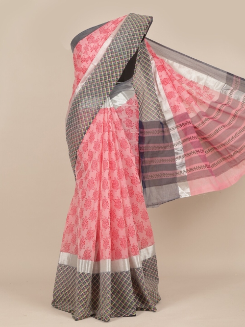 

Pothys Pink & Grey Checked Pure Cotton Saree