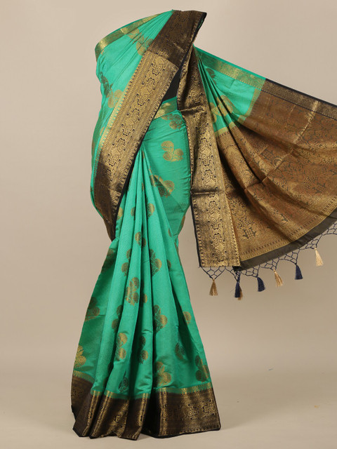 

Pothys Sea Green & Gold-Toned Ethnic Motifs Zari Jute Silk Saree