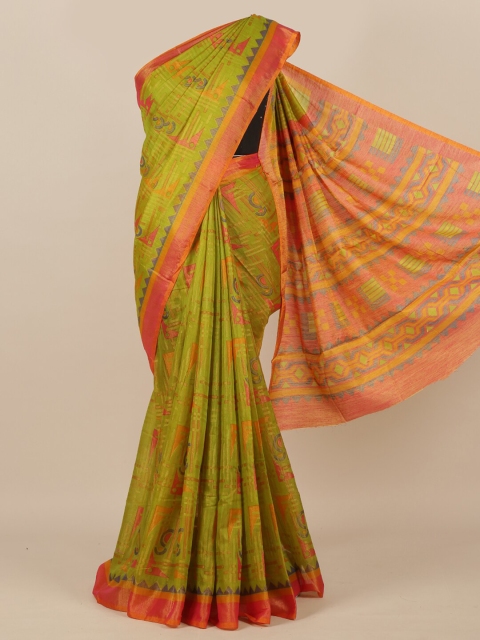 

Pothys Green & Pink Jute Silk Saree