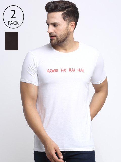 

VIMAL JONNEY Men White & Black Typography Printed Set of 2 T-shirt