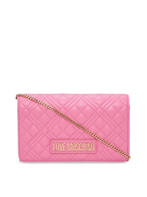 

LOVE MOSCHINO Pink Quilted Sling Bag With Chain Crossbody