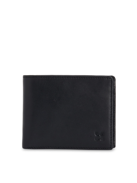 

MERECER MELHOR Men Black Solid Leather Two Fold Wallet with SD Card Holder