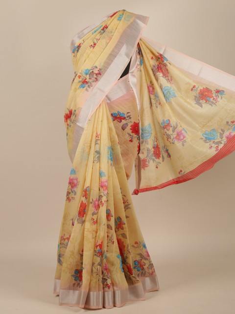 

Pothys Yellow & Pink Floral Saree