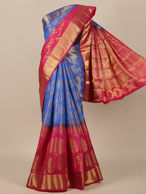 

Pothys Blue & Pink Woven Design Jute Silk Saree