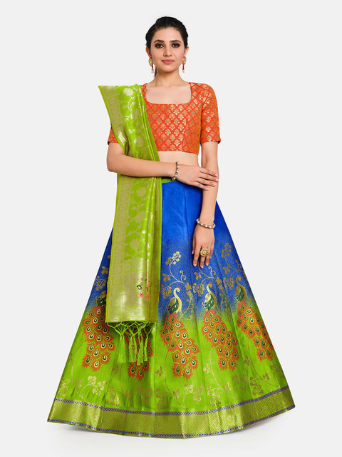 

MIMOSA Women Blue & Green Semi-Stitched Lehenga & Unstitched Blouse With Dupatta