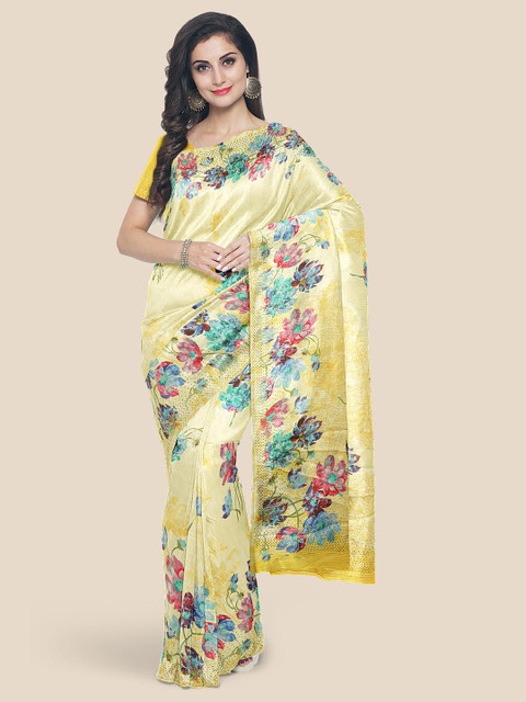 

Kalamandir Yellow Floral Silk Blend Saree