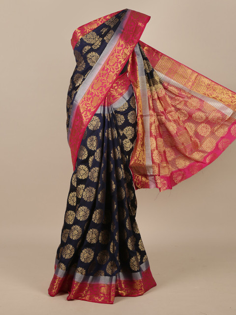 

Pothys Navy Blue & Pink Woven Design Zari Jute Silk Saree