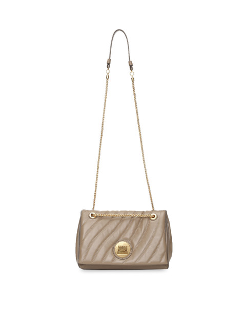 

Coccinelle Taupe Textured Leather Structured Quilted Sling Bag