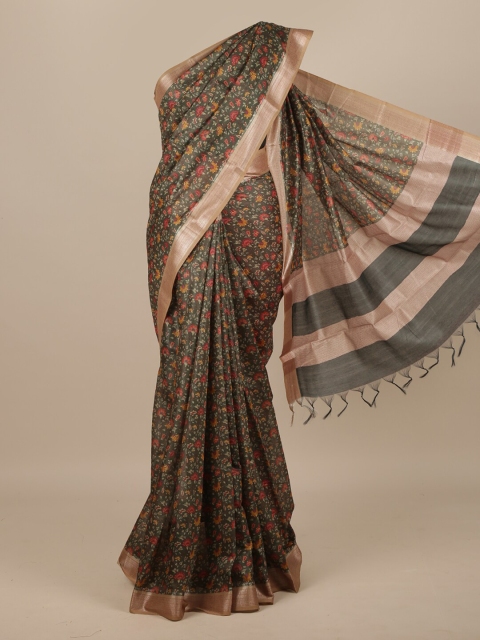 

Pothys Olive Green Floral Jute Silk Saree