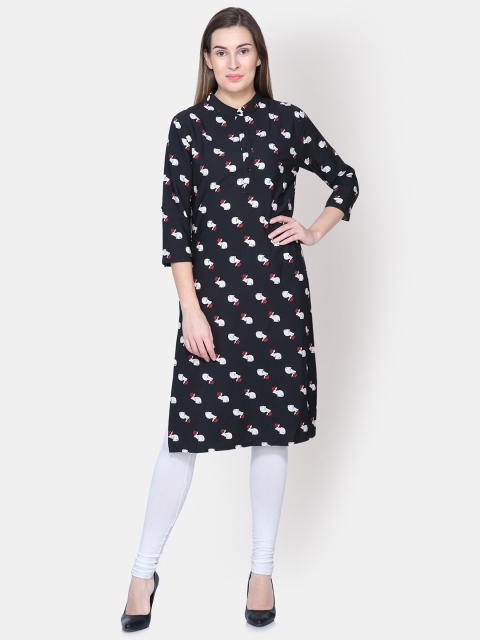

Yaadleen Women Black Printed Kurta