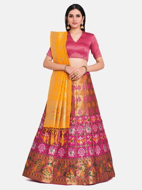 

MIMOSA Women Yellow & Pink Semi-Stitched Lehenga & Unstitched Blouse With Dupatta