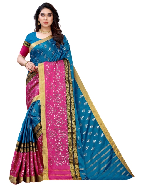

KALINI Blue & Pink Ethnic Motifs Art Silk Saree