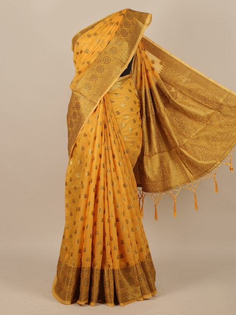 

Pothys Yellow & Gold-Toned Woven Design Jute Silk Saree