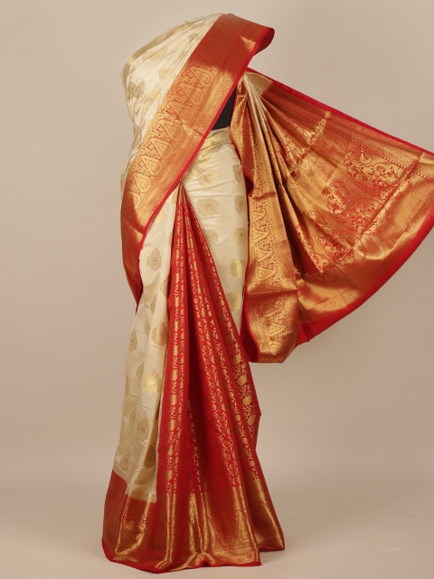 

Pothys Cream & Red Woven Design Zari Jute Silk Saree