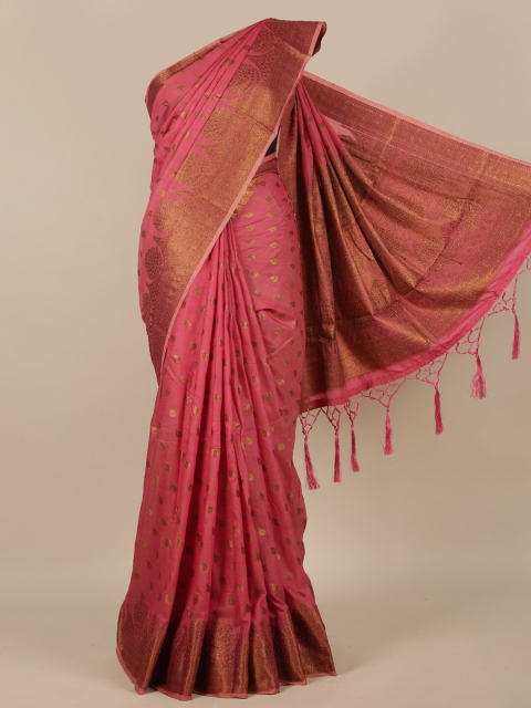 

Pothys Pink & Gold-Toned Woven Design Zari Jute Silk Saree