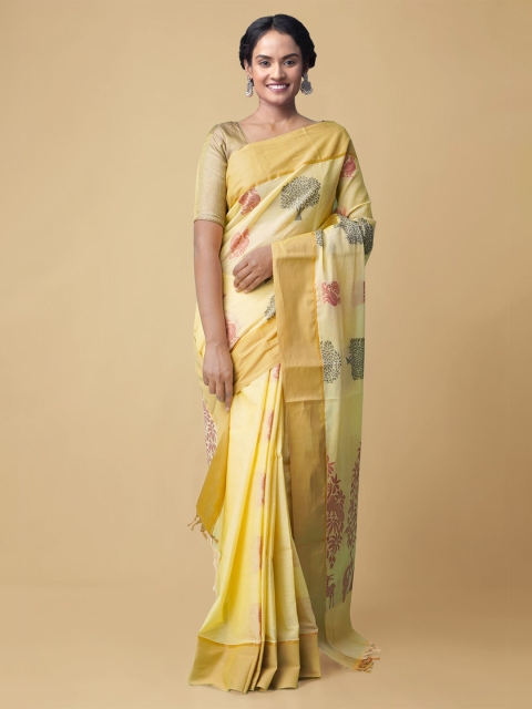 

Unnati Silks Yellow Pure Cotton Uppada Handloom Saree