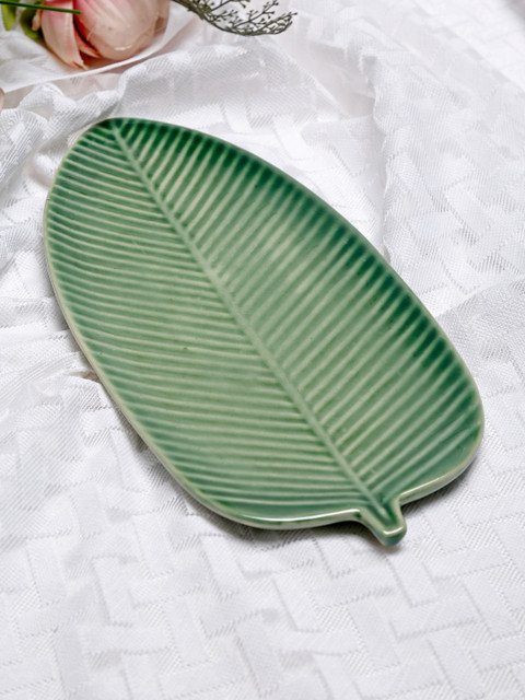 

Fabindia Green Ceramic Asma Glazed Leaf Platter