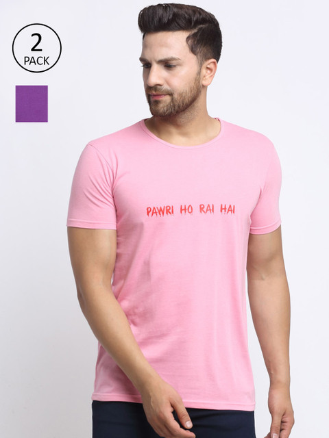 

VIMAL JONNEY Men Pack of 2 Pink & Purple Typography Printed T-shirt