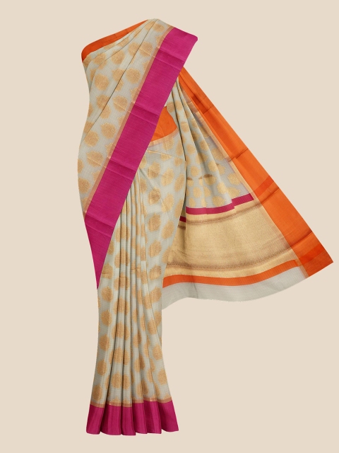 

KLM Fashion Mall Women Cream Pure Cotton Woven Design Saree