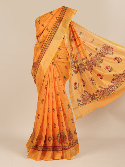 

Pothys Orange & Green Floral Pure Cotton Saree