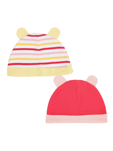Pantaloons Baby Girls Pack Of 2 Cotton Beanies, Coral