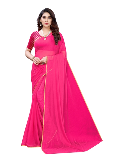 

KALINI Pink & Gold-Toned Pure Chiffon Saree