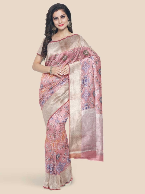 

KLM Fashion Mall Peach & Gold-Toned Ethnic Motifs Banarasi Saree