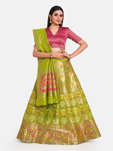 

MIMOSA Women Green & Pink Semi-Stitched Lehenga & Unstitched Blouse With Dupatta