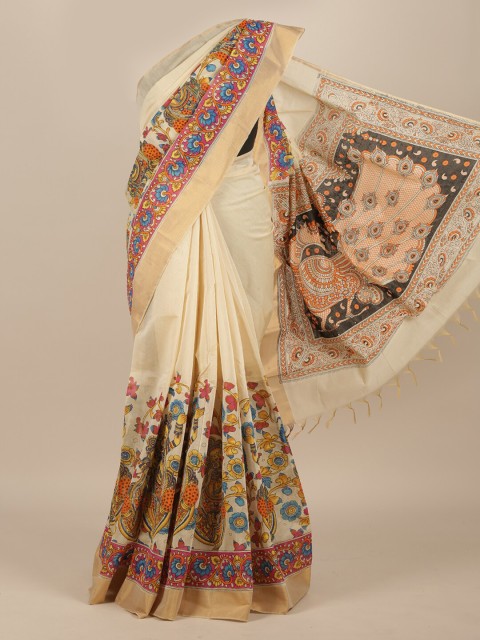 

Pothys Cream & Yellow Floral Zari Pure Cotton Kasavu Saree