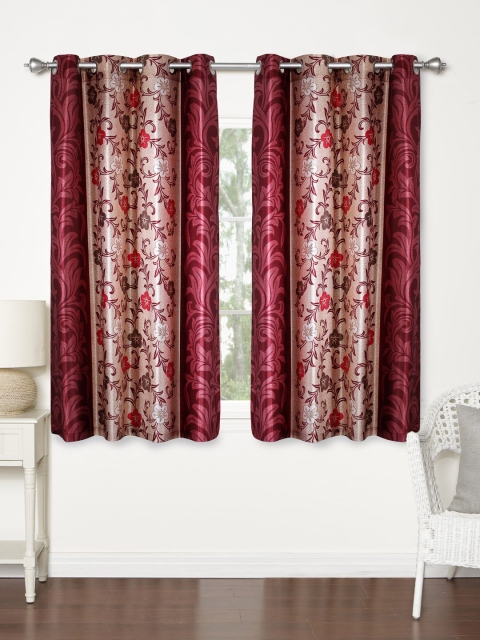 

Home Sizzler Maroon & Cream-Coloured Set of 2 Floral Window Curtain