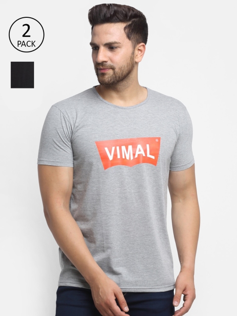 

VIMAL JONNEY Men Grey & Black Typography 2 Printed T-shirt