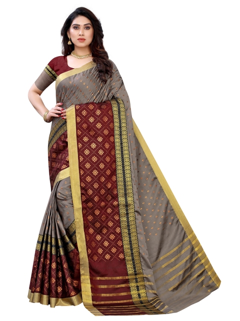 

KALINI Grey & Maroon Embellished Art Silk Saree