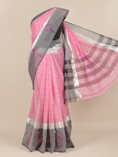 

Pothys Pink & Grey Floral Pure Cotton Saree