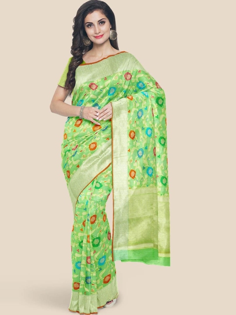 

Kalamandir Green & Red Floral Zari Banarasi Saree