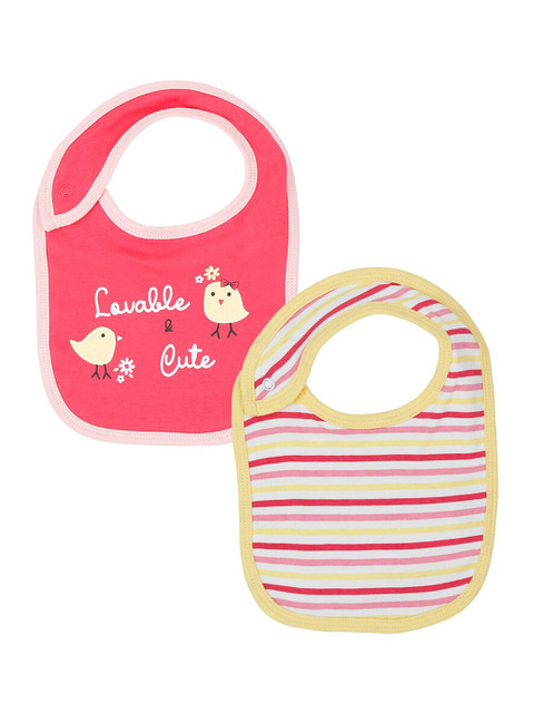 

Pantaloons Infant Girls Pack Of 2 Printed Pure Cotton Bibs, Coral