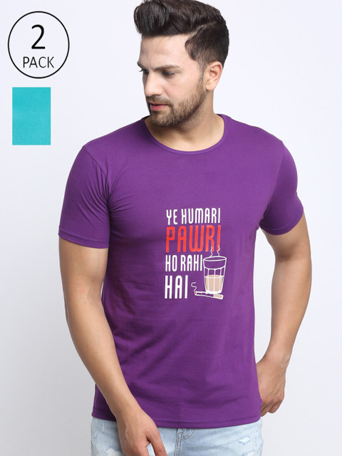 

VIMAL JONNEY Men Pack of 2 Purple & Blue Typography Printed T-shirt