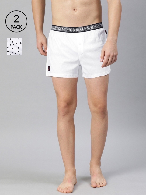 THE BEAR HOUSE Men Pack Of 2 Pure Cotton Boxers TBH-STEADY-S, White