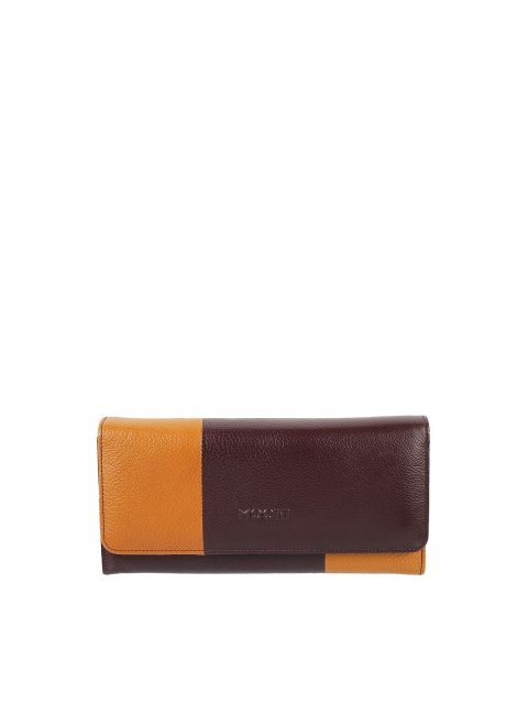 Mochi Brown Colourblocked Buckle Detail Purse Clutch