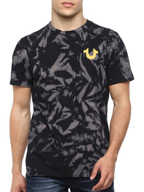 

True Religion Men Black Tie-dyed & Printed T-shirt