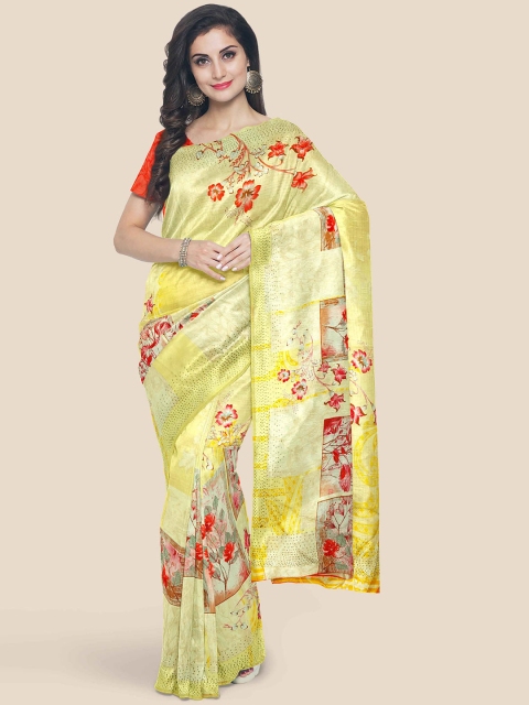 

Kalamandir Yellow & Red Floral Beads and Stones Silk Blend Saree