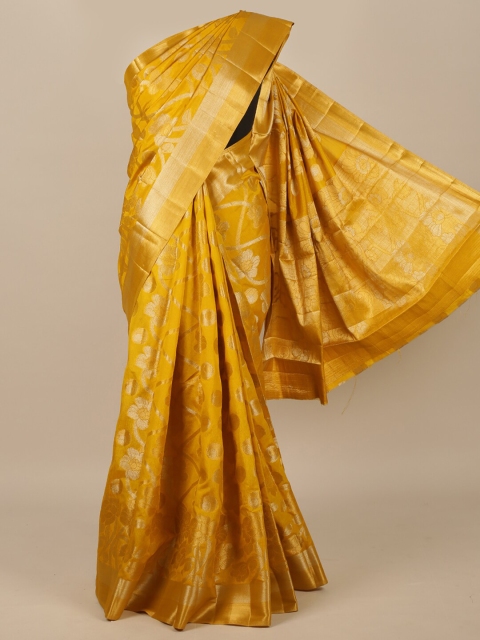 

Pothys Mustard & Gold-Toned Woven Design Zari Jute Silk Saree